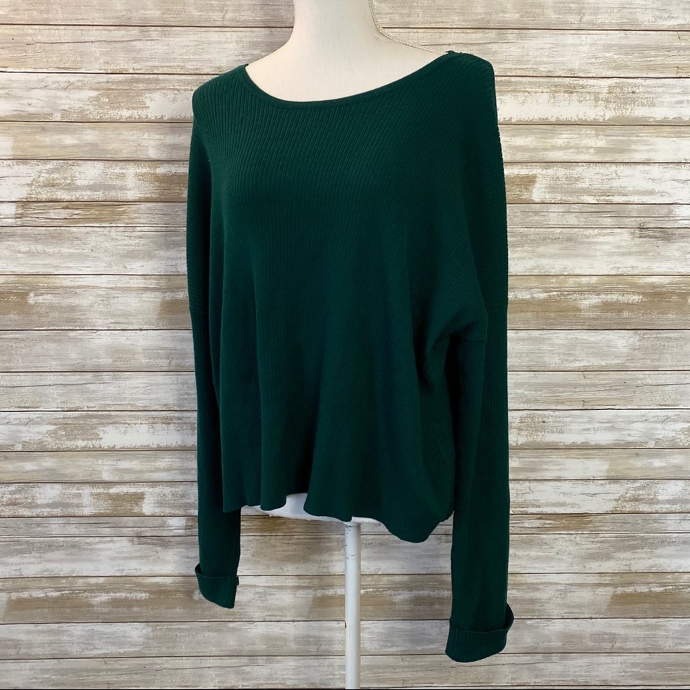 Plus Forest Green Ribbed Dolman Sleeve Sweater - Picture 2 of 12